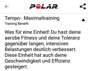 Kleine Motivationsspritze - Die Polar Flow-App lobt meine Leistung